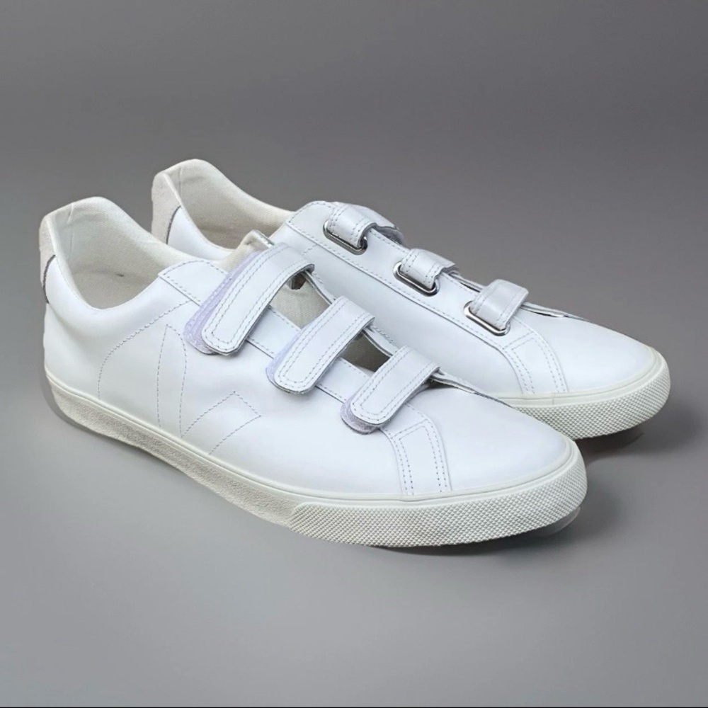 Veja Recife Logo Shoes Mens 12.5 White Triple Strap Leather Sneakers EUR 43